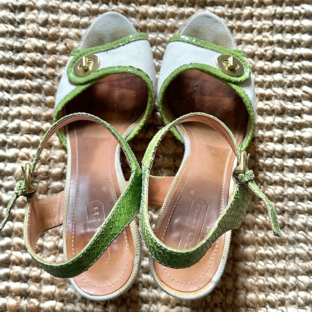 Coach Lime Green & Natural Platform Ankle Strap Sandals sz 10